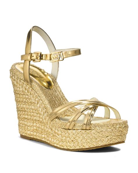 michael kors espadrilles gold wedge|michael kors wedge sandals women.